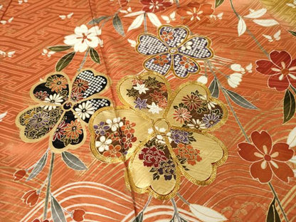 平和屋着物●豪華振袖　駒刺繍　舞花文　暈し染め　金彩　正絹　逸品　AABM4309ck