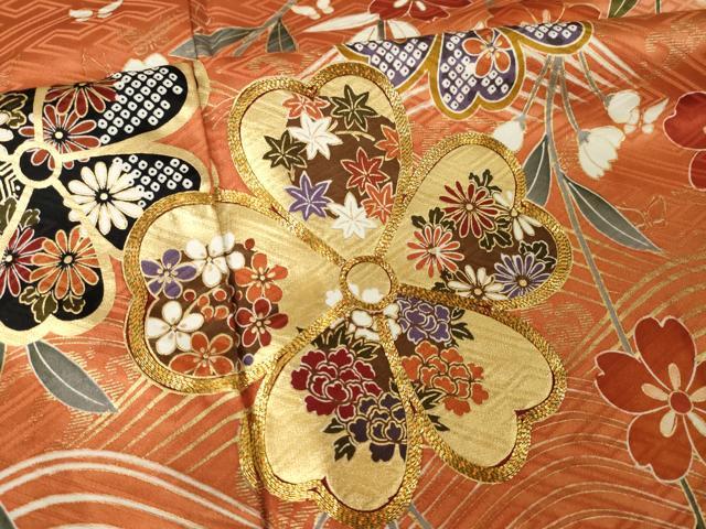 平和屋着物●豪華振袖　駒刺繍　舞花文　暈し染め　金彩　正絹　逸品　AABM4309ck