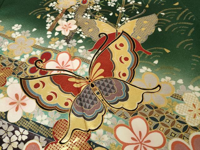 平和屋着物●豪華振袖　駒刺繍　花蝶文　暈し染め　金彩　正絹　逸品　AABM4310ck