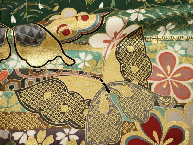 平和屋着物●豪華振袖　駒刺繍　花蝶文　暈し染め　金彩　正絹　逸品　AABM4310ck