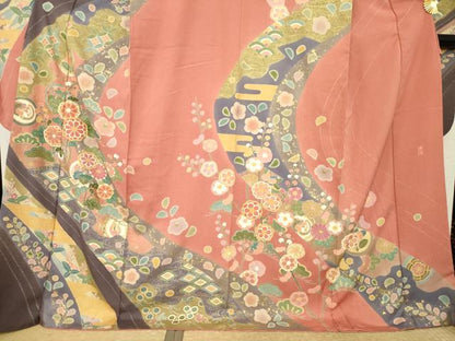 平和屋着物●豪華振袖　作家物　駒刺繍　流水花文　ロング丈　正絹　逸品　AABM4312ck
