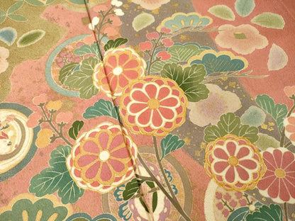 平和屋着物●豪華振袖　作家物　駒刺繍　流水花文　ロング丈　正絹　逸品　AABM4312ck