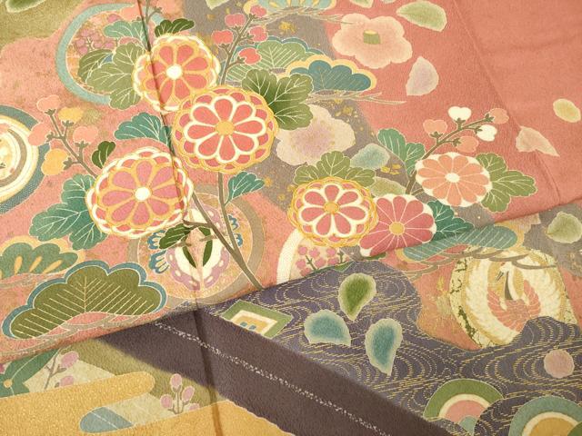 平和屋着物●豪華振袖　作家物　駒刺繍　流水花文　ロング丈　正絹　逸品　AABM4312ck