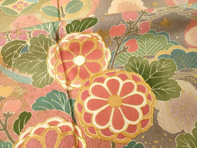 平和屋着物●豪華振袖　作家物　駒刺繍　流水花文　ロング丈　正絹　逸品　AABM4312ck