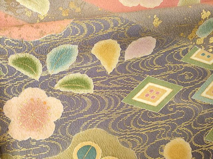 平和屋着物●豪華振袖　作家物　駒刺繍　流水花文　ロング丈　正絹　逸品　AABM4312ck