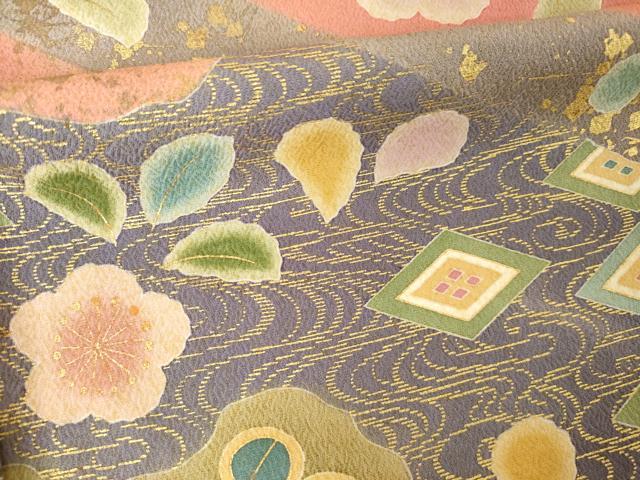 平和屋着物●豪華振袖　作家物　駒刺繍　流水花文　ロング丈　正絹　逸品　AABM4312ck