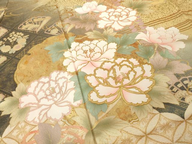 平和屋着物●豪華振袖　雪輪花文　暈し染め　金彩　正絹　逸品　AABM4313ck