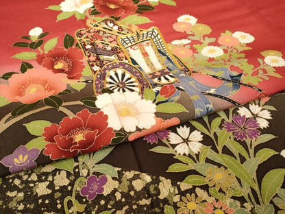 平和屋着物●豪華振袖　御所車花文　鈴乃屋扱い　正絹　逸品　AABM4314ck