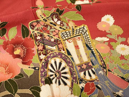 平和屋着物●豪華振袖　御所車花文　鈴乃屋扱い　正絹　逸品　AABM4314ck