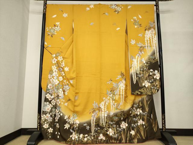 平和屋着物●豪華振袖　扇面鴛鴦花文　暈し染め　金銀彩　金通し地　正絹　逸品　AABM4315ck