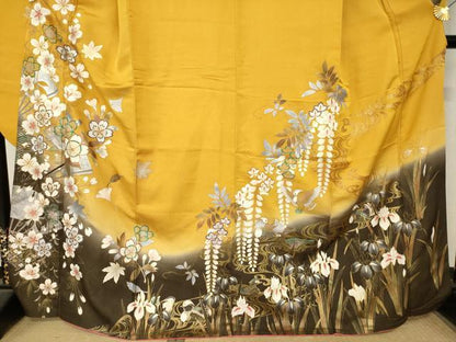 平和屋着物●豪華振袖　扇面鴛鴦花文　暈し染め　金銀彩　金通し地　正絹　逸品　AABM4315ck
