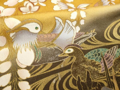 平和屋着物●豪華振袖　扇面鴛鴦花文　暈し染め　金銀彩　金通し地　正絹　逸品　AABM4315ck