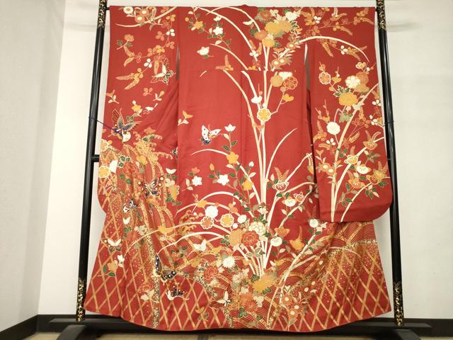 平和屋着物●豪華振袖　駒刺繍　花蝶文　金彩　正絹　逸品　AABM4316ck