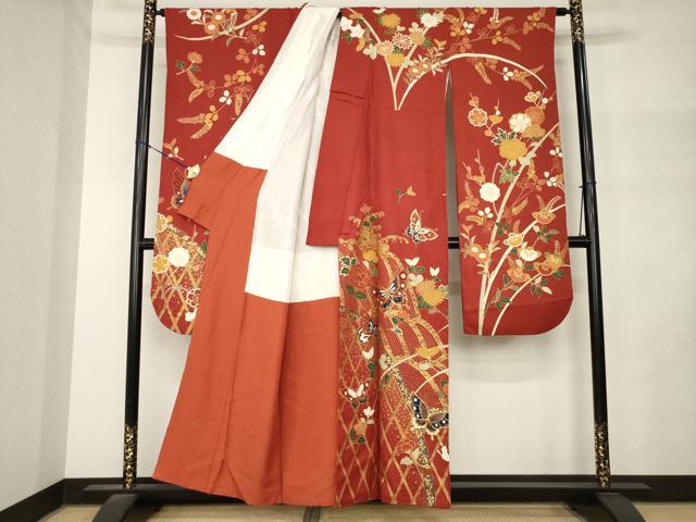 平和屋着物●豪華振袖　駒刺繍　花蝶文　金彩　正絹　逸品　AABM4316ck