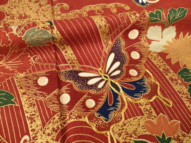 平和屋着物●豪華振袖　駒刺繍　花蝶文　金彩　正絹　逸品　AABM4316ck