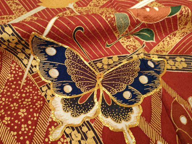 平和屋着物●豪華振袖　駒刺繍　花蝶文　金彩　正絹　逸品　AABM4316ck
