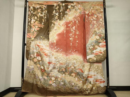 平和屋着物●豪華振袖　花蝶文　暈し染め　正絹　逸品　AABM4317ck