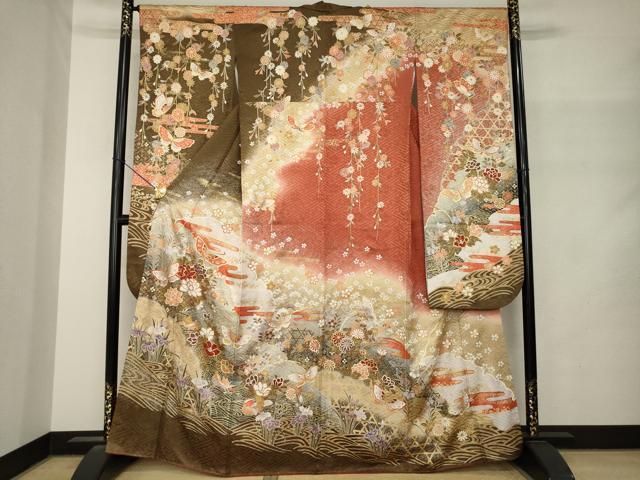 平和屋着物●豪華振袖　花蝶文　暈し染め　正絹　逸品　AABM4317ck