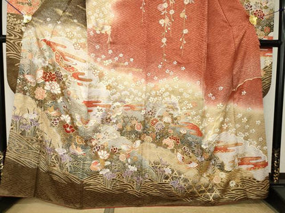 平和屋着物●豪華振袖　花蝶文　暈し染め　正絹　逸品　AABM4317ck