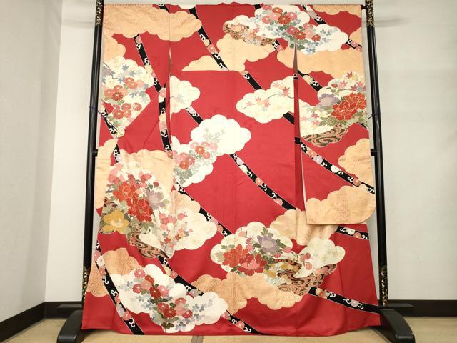 平和屋着物●豪華振袖　駒刺繍　雲重ね花文　金彩　正絹　逸品　AABM4319ck