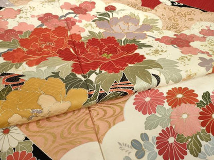 平和屋着物●豪華振袖　駒刺繍　雲重ね花文　金彩　正絹　逸品　AABM4319ck