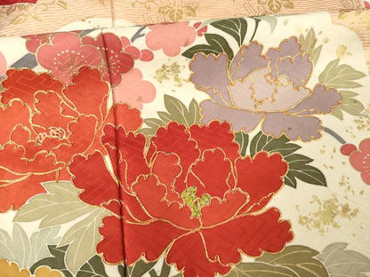 平和屋着物●豪華振袖　駒刺繍　雲重ね花文　金彩　正絹　逸品　AABM4319ck