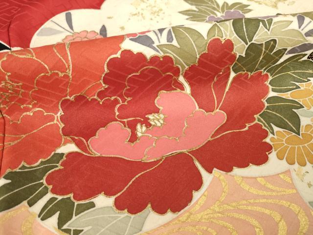 平和屋着物●豪華振袖　駒刺繍　雲重ね花文　金彩　正絹　逸品　AABM4319ck