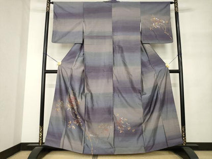 平和屋着物●訪問着　紬地　南天文　金銀彩　京都きもの友禅扱い　正絹　逸品　AABM4323ck