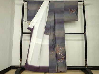 平和屋着物●訪問着　紬地　南天文　金銀彩　京都きもの友禅扱い　正絹　逸品　AABM4323ck