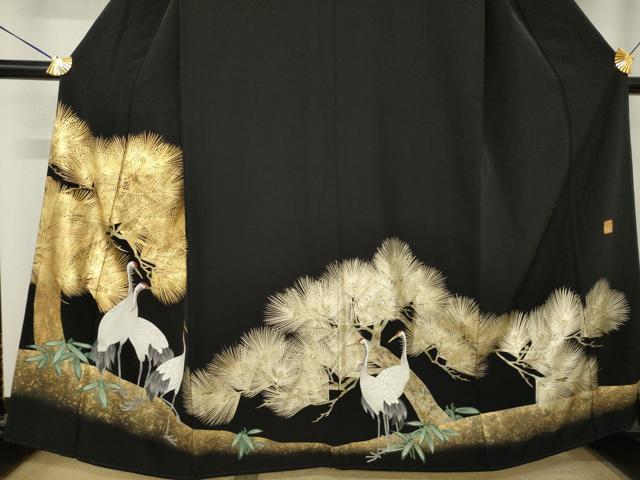 平和屋着物●金彩友禅作家　金彩の魔術師　堀省平　金煌織　黒留袖　群れ鶴花文　金彩　正絹　逸品　AABM4324ck