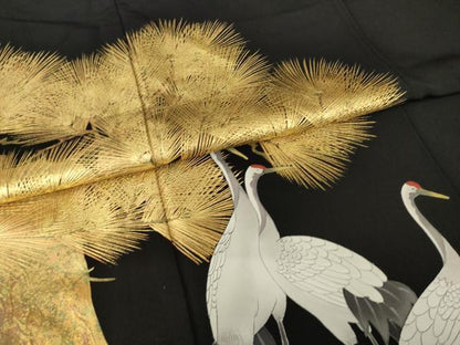 平和屋着物●金彩友禅作家　金彩の魔術師　堀省平　金煌織　黒留袖　群れ鶴花文　金彩　正絹　逸品　AABM4324ck