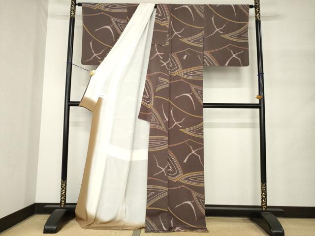 平和屋着物●上質な小紋　幾何学文様　ロング丈　正絹　逸品　AABM4326ck