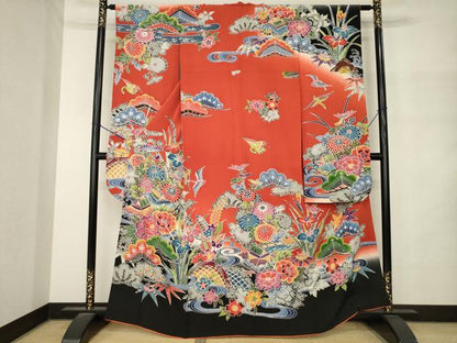 平和屋着物●紅型　振袖　風景花鳥文　暈し染め　松坂屋扱い　正絹　逸品　AABM4327ck