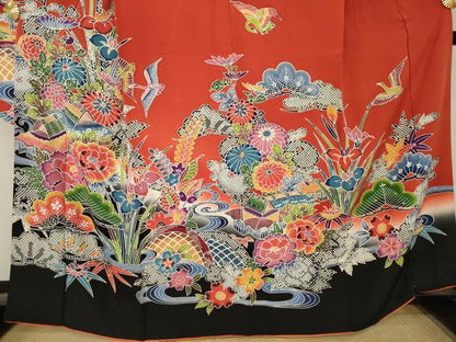 平和屋着物●紅型　振袖　風景花鳥文　暈し染め　松坂屋扱い　正絹　逸品　AABM4327ck