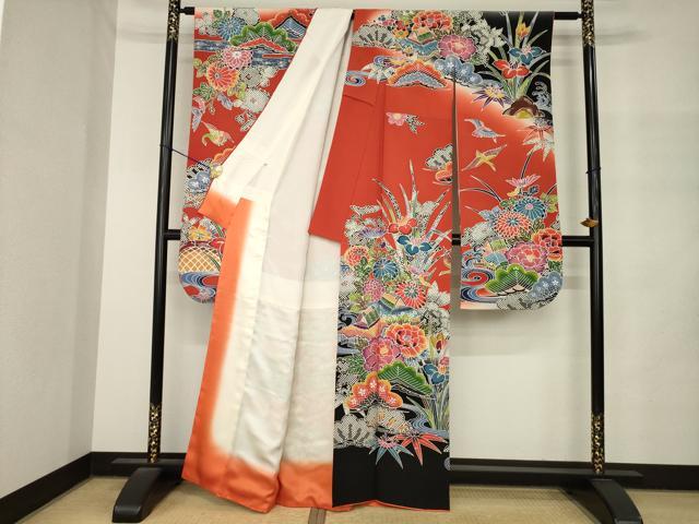 平和屋着物●紅型　振袖　風景花鳥文　暈し染め　松坂屋扱い　正絹　逸品　AABM4327ck