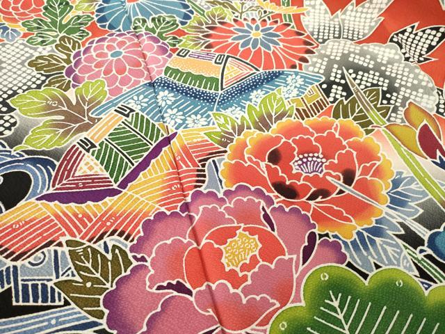 平和屋着物●紅型　振袖　風景花鳥文　暈し染め　松坂屋扱い　正絹　逸品　AABM4327ck