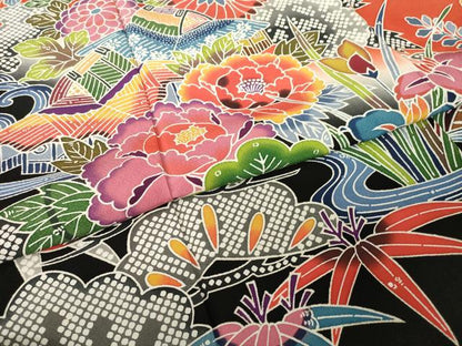 平和屋着物●紅型　振袖　風景花鳥文　暈し染め　松坂屋扱い　正絹　逸品　AABM4327ck