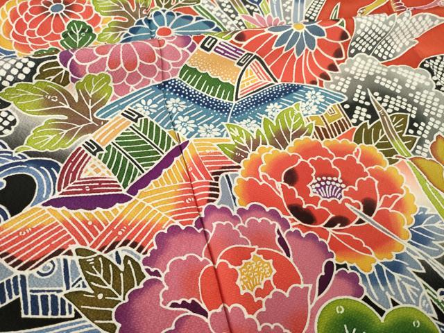 平和屋着物●紅型　振袖　風景花鳥文　暈し染め　松坂屋扱い　正絹　逸品　AABM4327ck