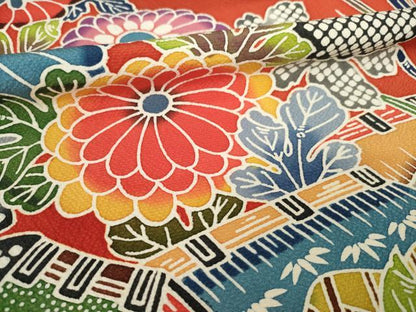 平和屋着物●紅型　振袖　風景花鳥文　暈し染め　松坂屋扱い　正絹　逸品　AABM4327ck
