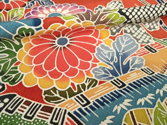 平和屋着物●紅型　振袖　風景花鳥文　暈し染め　松坂屋扱い　正絹　逸品　AABM4327ck
