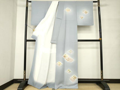 平和屋着物●創業460年・千總　訪問着　松皮菱花文　暈し染め　金彩　反端付き　正絹　逸品　AABM4331ck