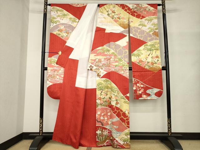 平和屋着物●十日町老舗ブランド　吉澤友禅　吾妻徳穂　振袖　駒刺繍　遠山花文　正絹　逸品　AABM4332ck