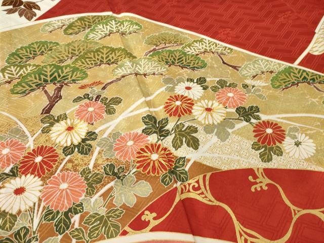 平和屋着物●十日町老舗ブランド　吉澤友禅　吾妻徳穂　振袖　駒刺繍　遠山花文　正絹　逸品　AABM4332ck