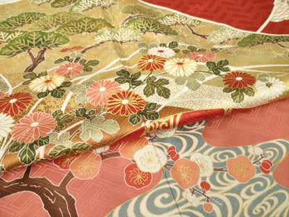 平和屋着物●十日町老舗ブランド　吉澤友禅　吾妻徳穂　振袖　駒刺繍　遠山花文　正絹　逸品　AABM4332ck