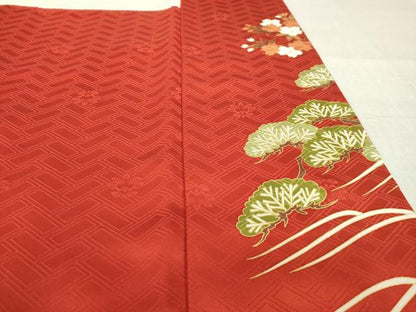 平和屋着物●十日町老舗ブランド　吉澤友禅　吾妻徳穂　振袖　駒刺繍　遠山花文　正絹　逸品　AABM4332ck