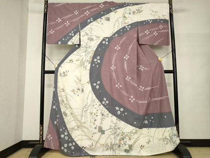 平和屋着物●訪問着　紬地　絞り　草花文　正絹　逸品　AABM4334ck
