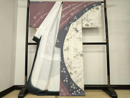 平和屋着物●訪問着　紬地　絞り　草花文　正絹　逸品　AABM4334ck