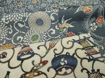 平和屋着物●剣持晃玄　小紋　江戸草木型絵染　色紙重ね花文　正絹　逸品　AABM4337ck