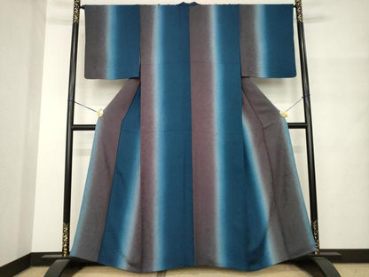 平和屋着物●上質な小紋　縦暈し　間道　正絹　逸品　AABM4339ck