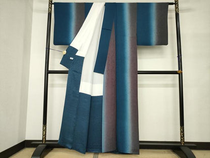 平和屋着物●上質な小紋　縦暈し　間道　正絹　逸品　AABM4339ck